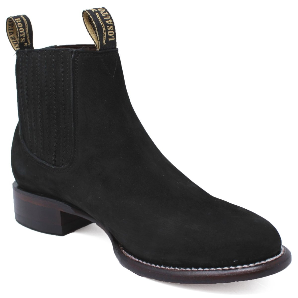 Wester Genuine Nobuck Roper Ankle Boots Black Color - Los Altos Boots Side View