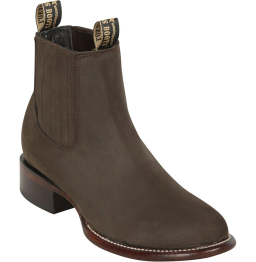 Los Altos Men's Round Toe Suede Leather Short Boots - Chocolate 50B6359 - Los Altos Boots