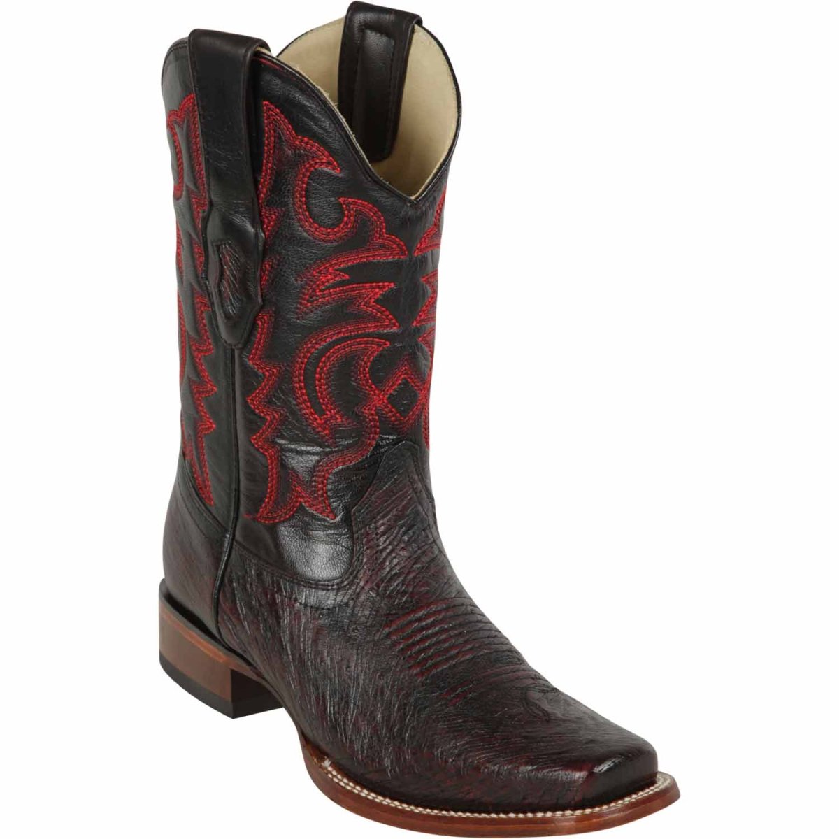 Western Genuine Full Quill Ostrich Square Wide Toe Rodeo Boots Black Cherry Color – Los Altos Boots – Side View