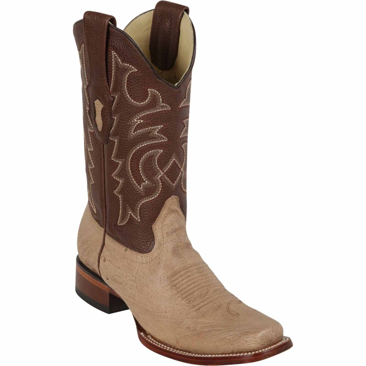 Western Genuine Full Quill Ostrich Square Wide Toe Rodeo Boots Moka Color – Los Altos Boots – Side View