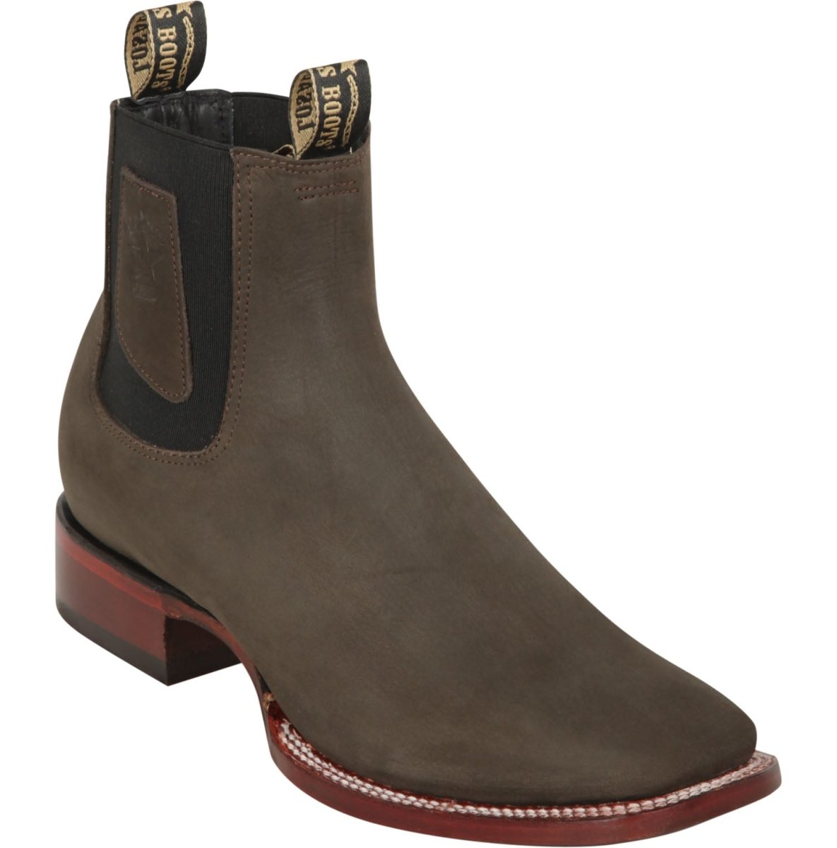 Western Nubuck Square Wide Toe Ankle Boots Tobacco Color – Los Altos Boots – Side View