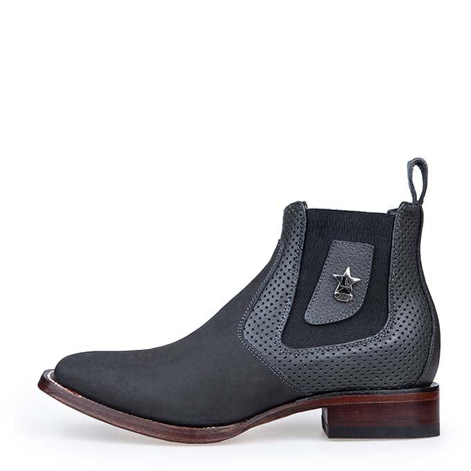 Wester Genuine Nubuck Wide Square Toe Ankle Boots Gray Color - Los Altos Boots Right View