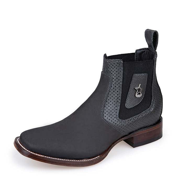 Wester Genuine Nubuck Wide Square Toe Ankle Boots Gray Color - Los Altos Boots Side View