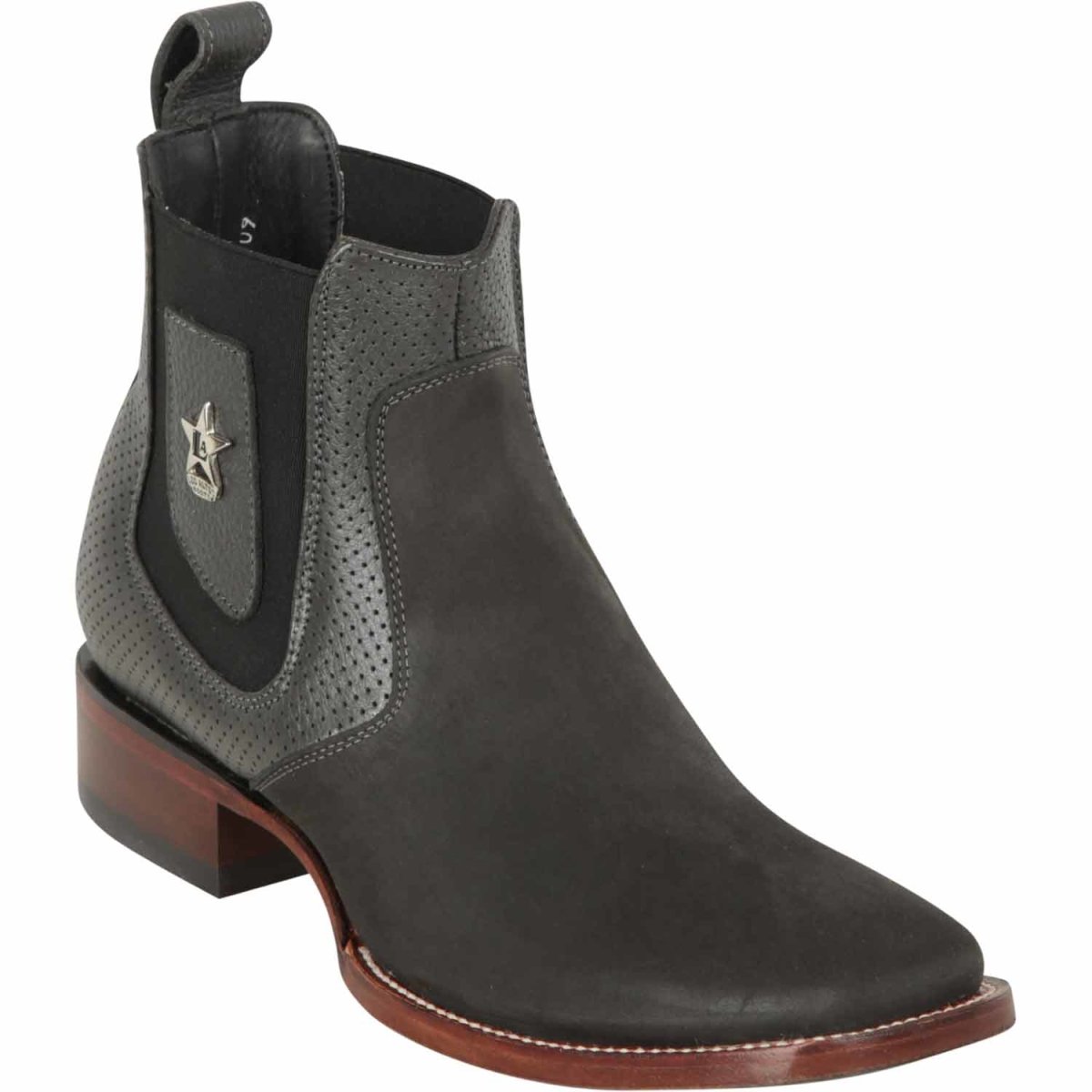 Wester Genuine Nubuck Wide Square Toe Ankle Boots Gray Color - Los Altos Boots Side View