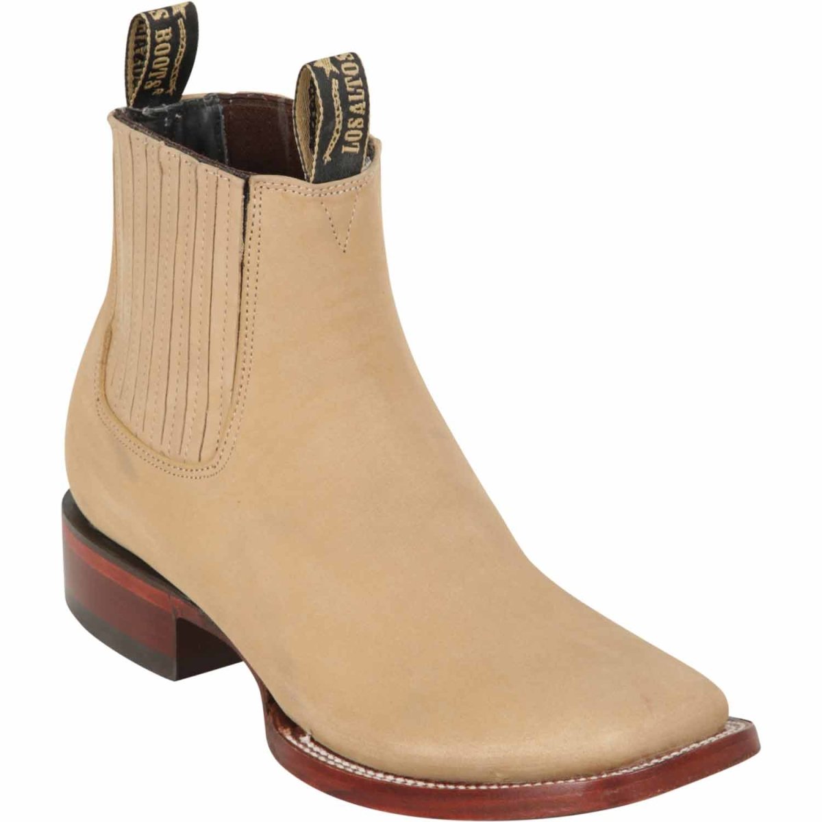 Western Genuine Suede Square Wide Toe Ankle Boots Oryx Color – Los Altos Boots – Side View