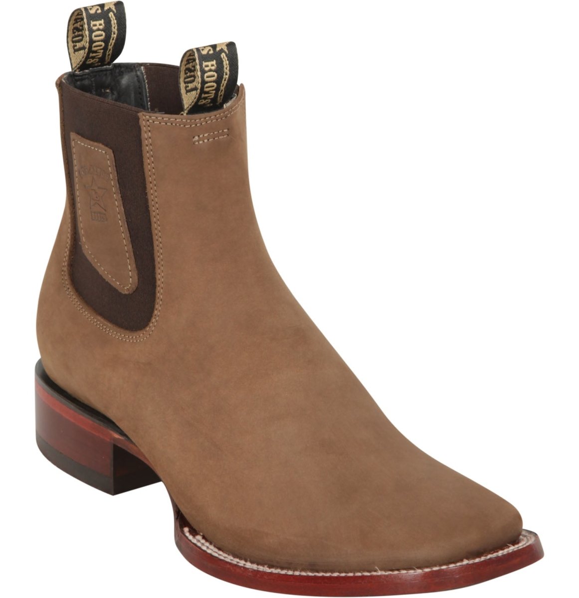 Western Nubuck Square Wide Toe Ankle Boots Taupe Color – Los Altos Boots – Side View