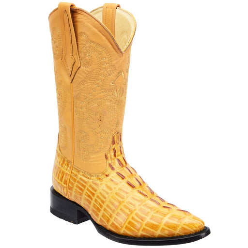 Men's Caiman Tail Print Leather J-Toe Boots - Buttercup - Rodeo Imports