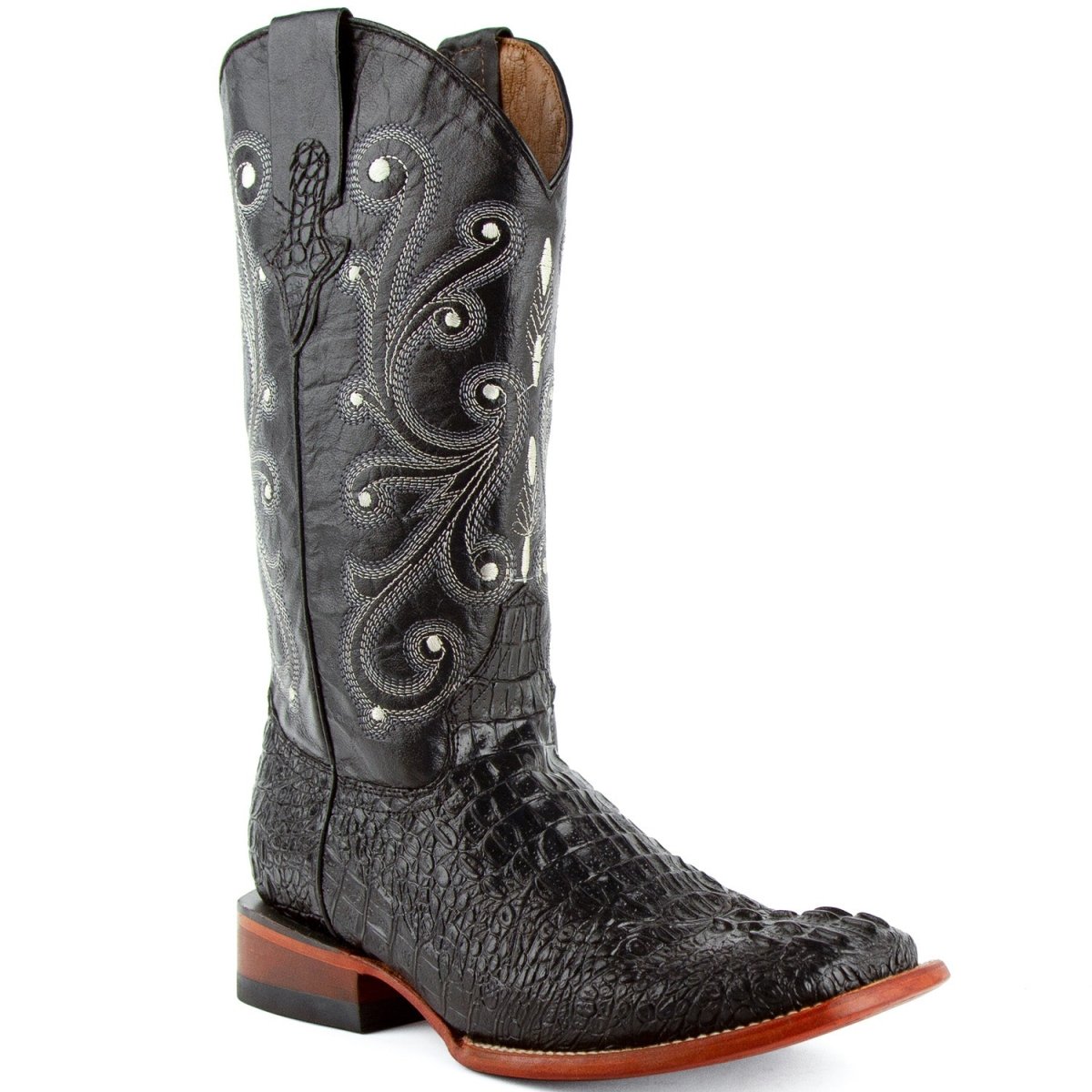 Men's Ferrini Caiman Crocodile Print Boots Handcrafted Black - Ferrini Boots