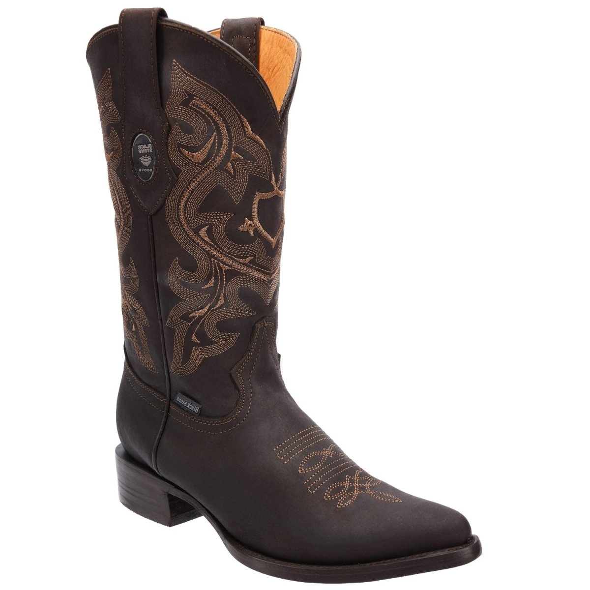 Men's Genuine Crazy Leather J-Toe Boots - Chocolate - Rodeo Imports