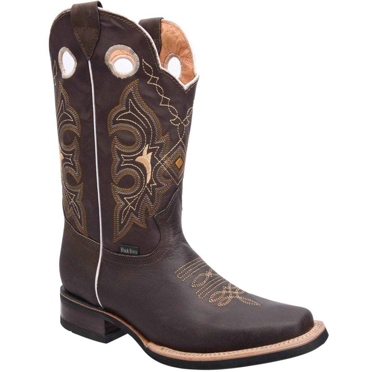 Men's Genuine Crazy Leather Square Toe Boots Rubber Sole - Chocolate - Rodeo Imports