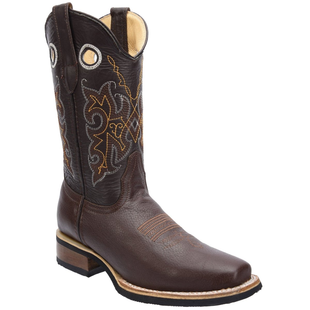 Men's Genuine Floter Leather Square Toe Boots Rubber Sole - Brown - Rodeo Imports