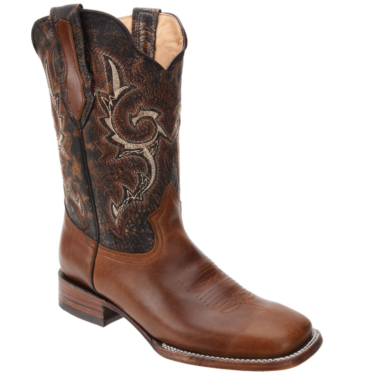 Men's Genuine Pull Up Leather Square Toe Boots - Light Brown - Rodeo Imports