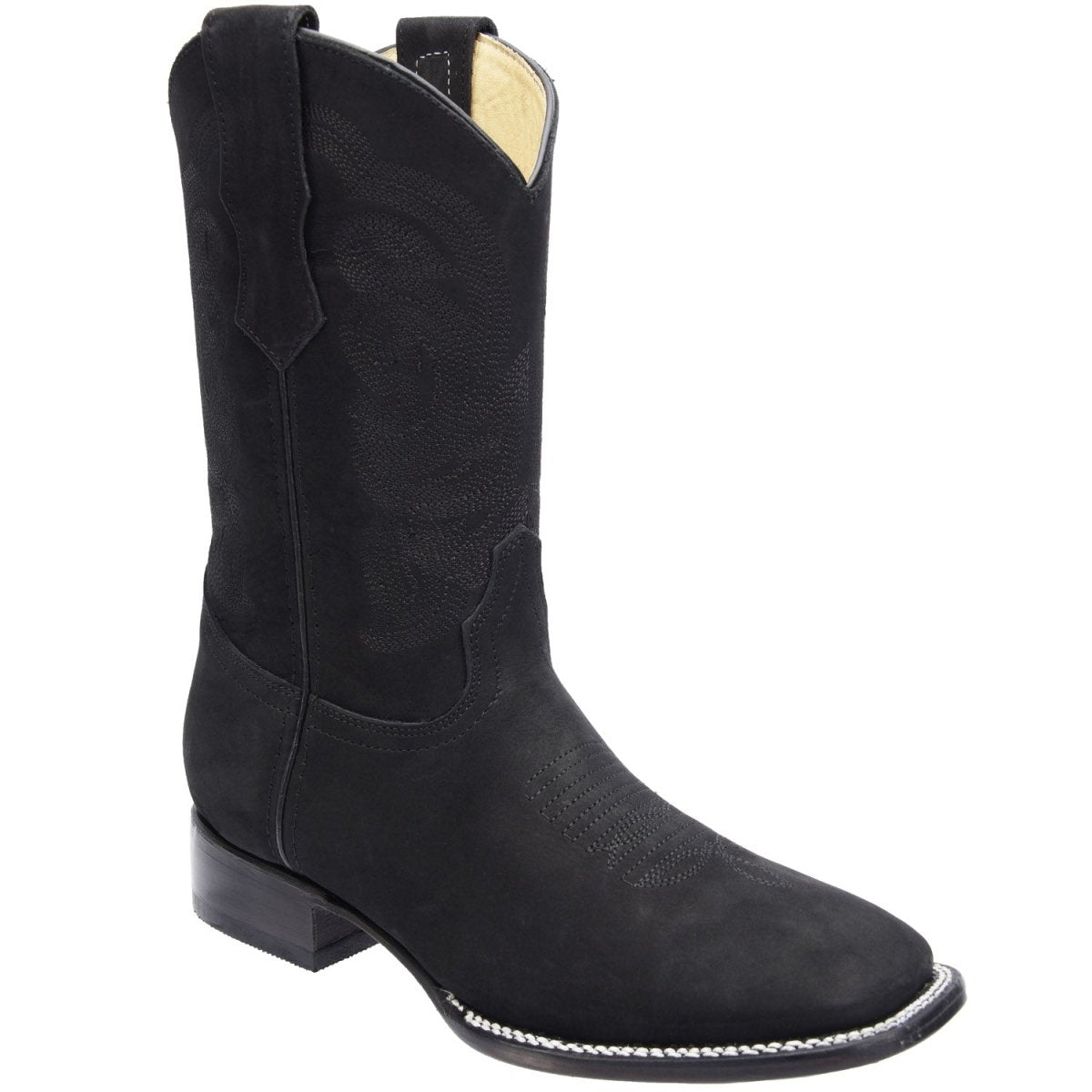 Men's Genuine Suede Leather Square Toe Boots - Black - Rodeo Imports