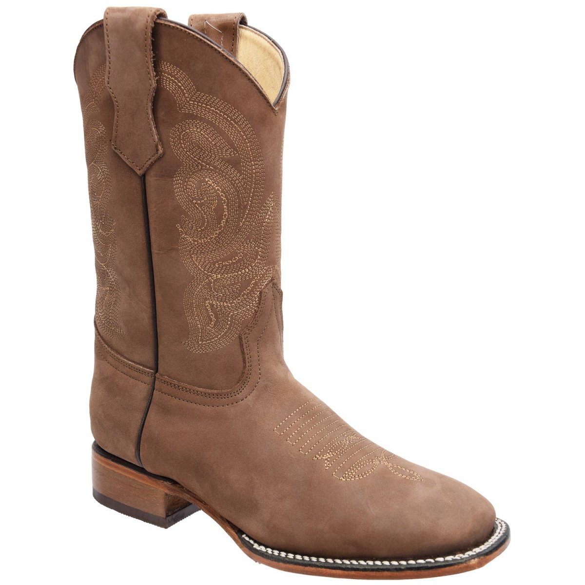 Men's Genuine Suede Leather Square Toe Boots - Camel - Rodeo Imports