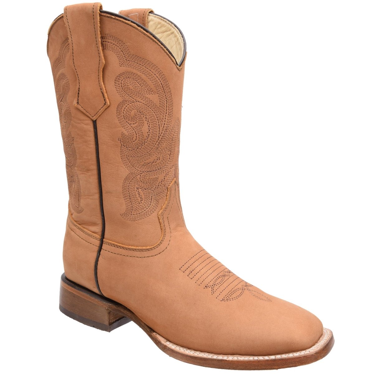 Men's Genuine Suede Leather Square Toe Boots - Honey - Rodeo Imports