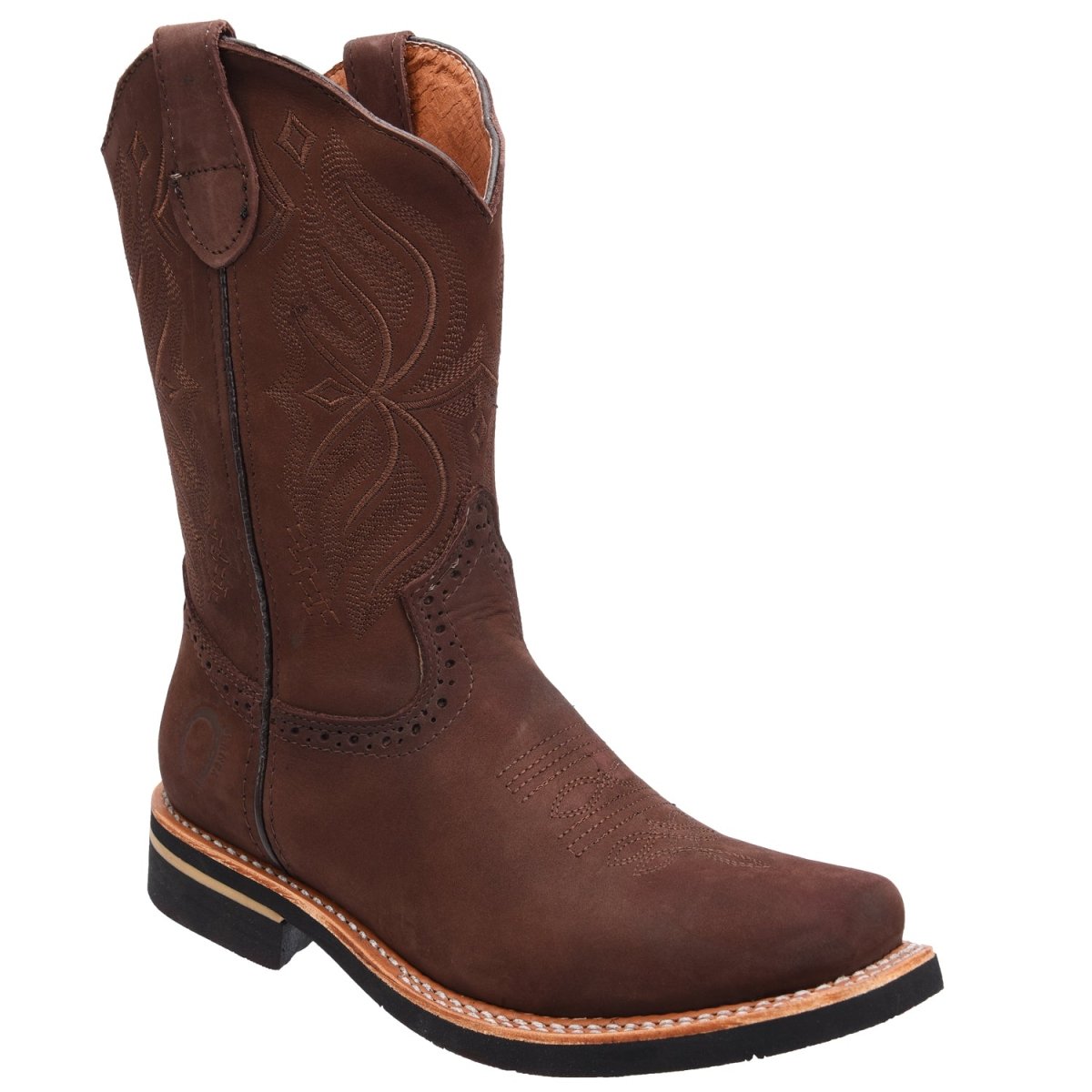 Men's Genuine Suede Leather Square Toe Boots Rubber Sole - Moka - Rodeo Imports