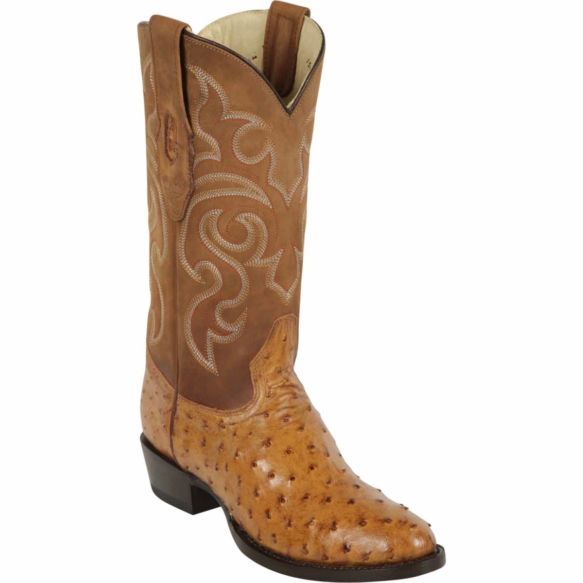 Western Genuine Ostrich Boots Round Toe Amber Color - Los Altos Boots side view