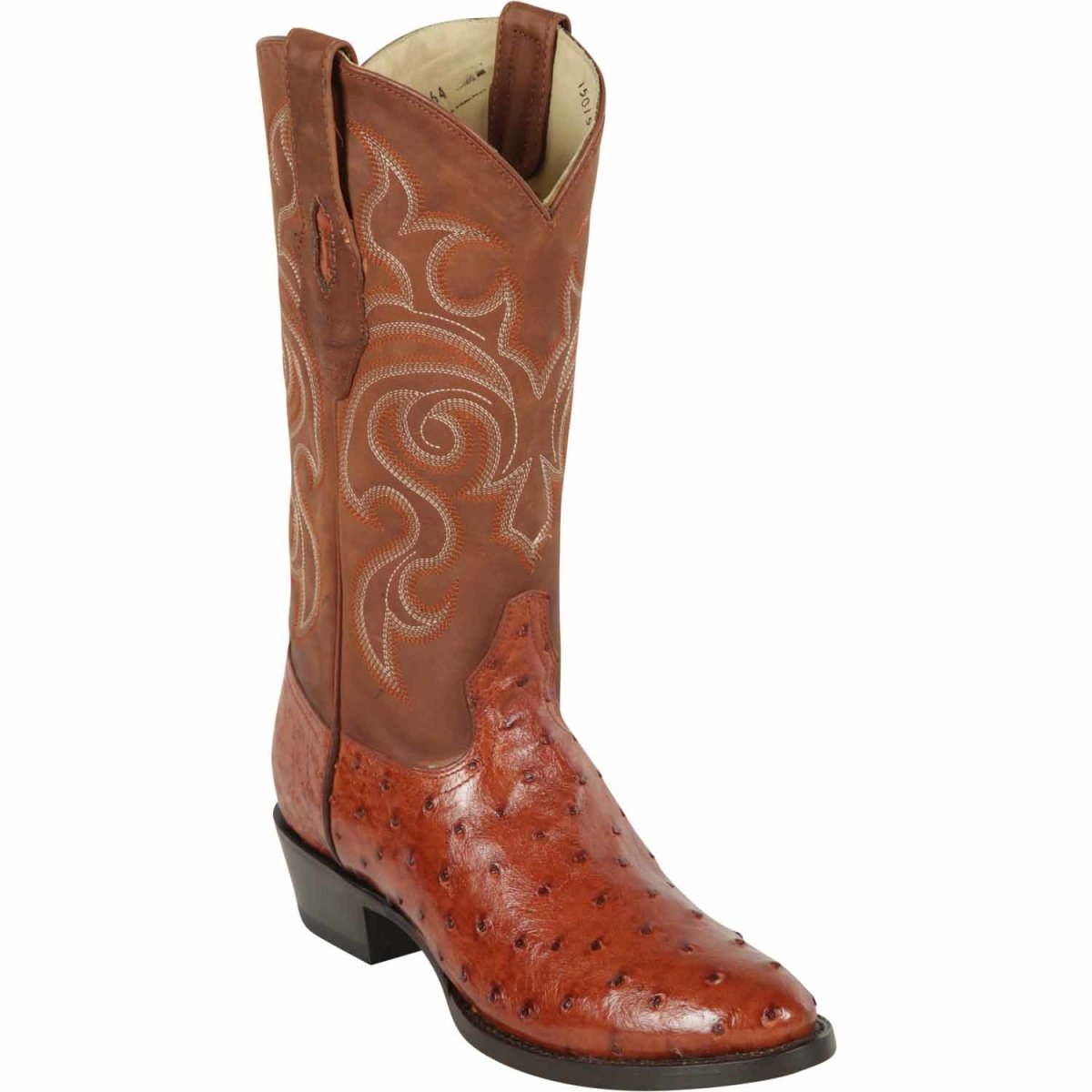 Western Genuine Ostrich Boots Round Toe Brandy Color - Los Altos Boots side view
