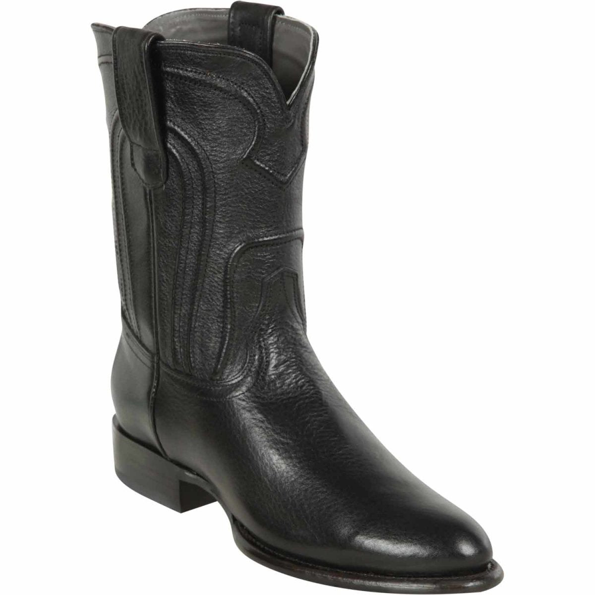 Western Genuine Leather Round Toe Roper Boots Black Color – Los Altos Boots – Side View