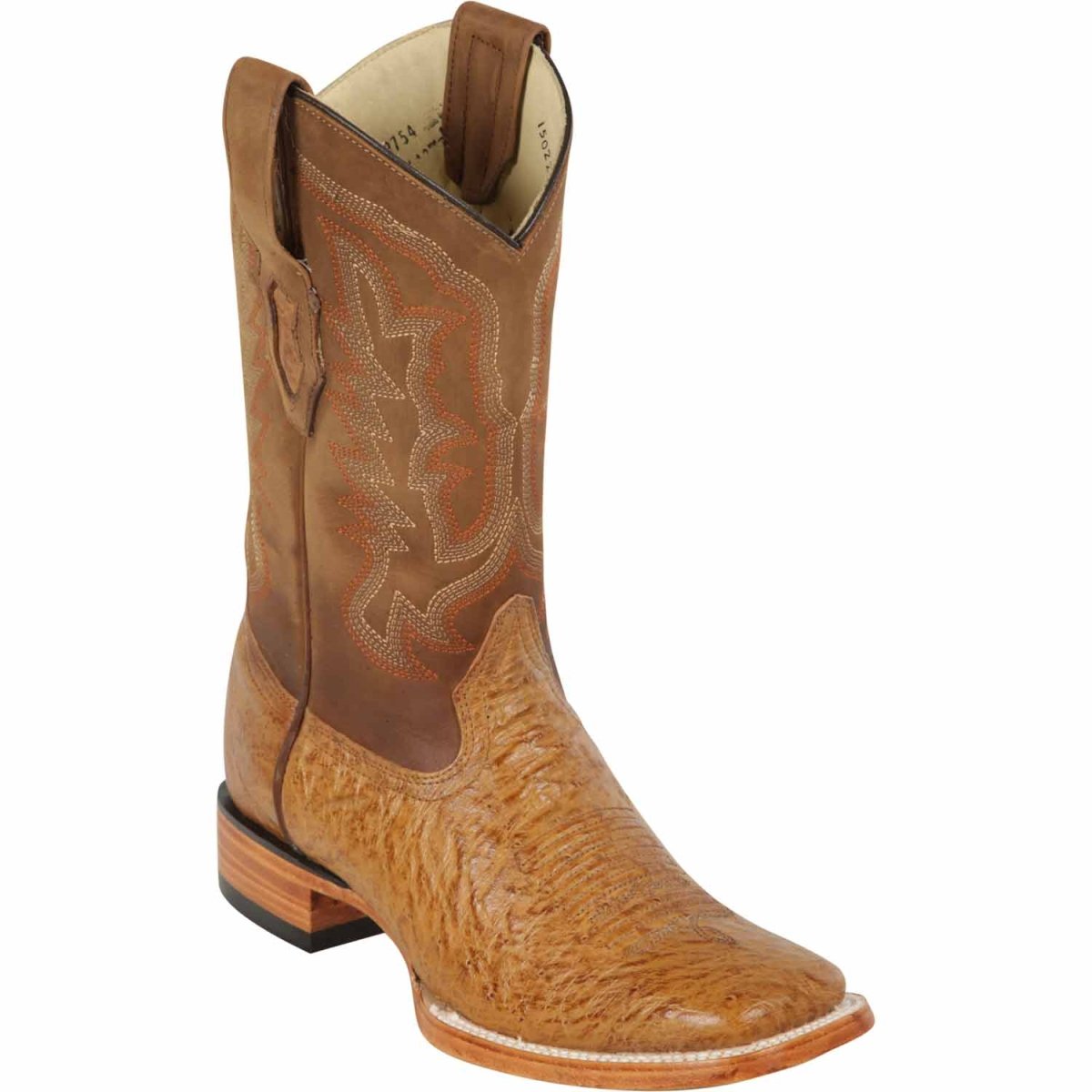 Western Genuine Smooth Ostrich Square Wide Toe Rodeo Boots Ambar Color – Los Altos Boots – Side View