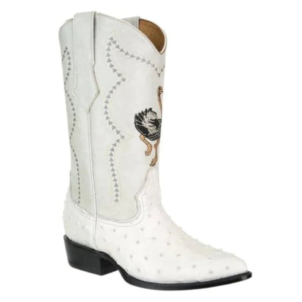 Men's Ostrich Print Leather J-Toe Boots Bone JB901 - Joe Boots