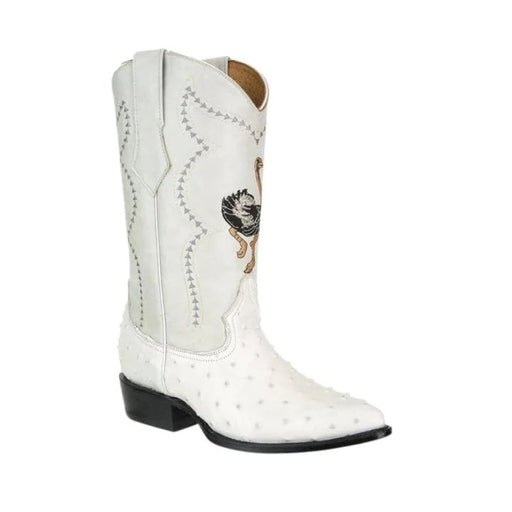 Men's Ostrich Print Leather J-Toe Boots Bone JB901 - Joe Boots