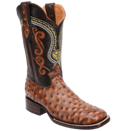 Men's Ostrich Print Leather Square Toe Boots - Shedron - Rodeo Imports
