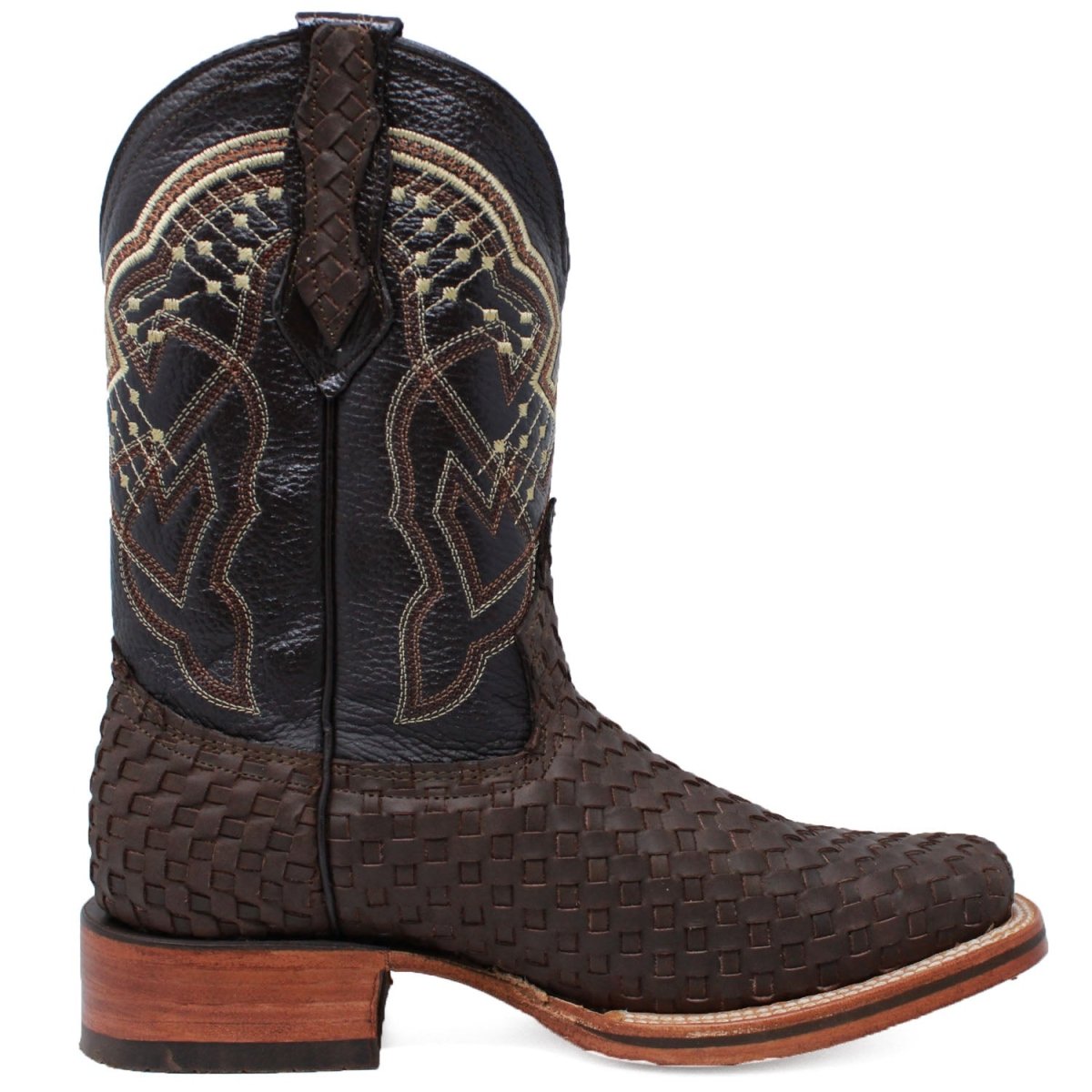 Men's Petatillo Woven Bulldog Square Toe Boots - Brown - LA CARRETA