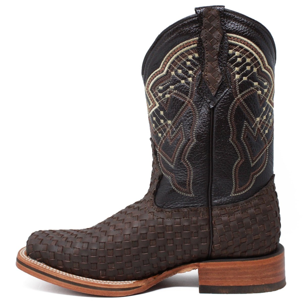 Men's Petatillo Woven Bulldog Square Toe Boots - Brown - LA CARRETA