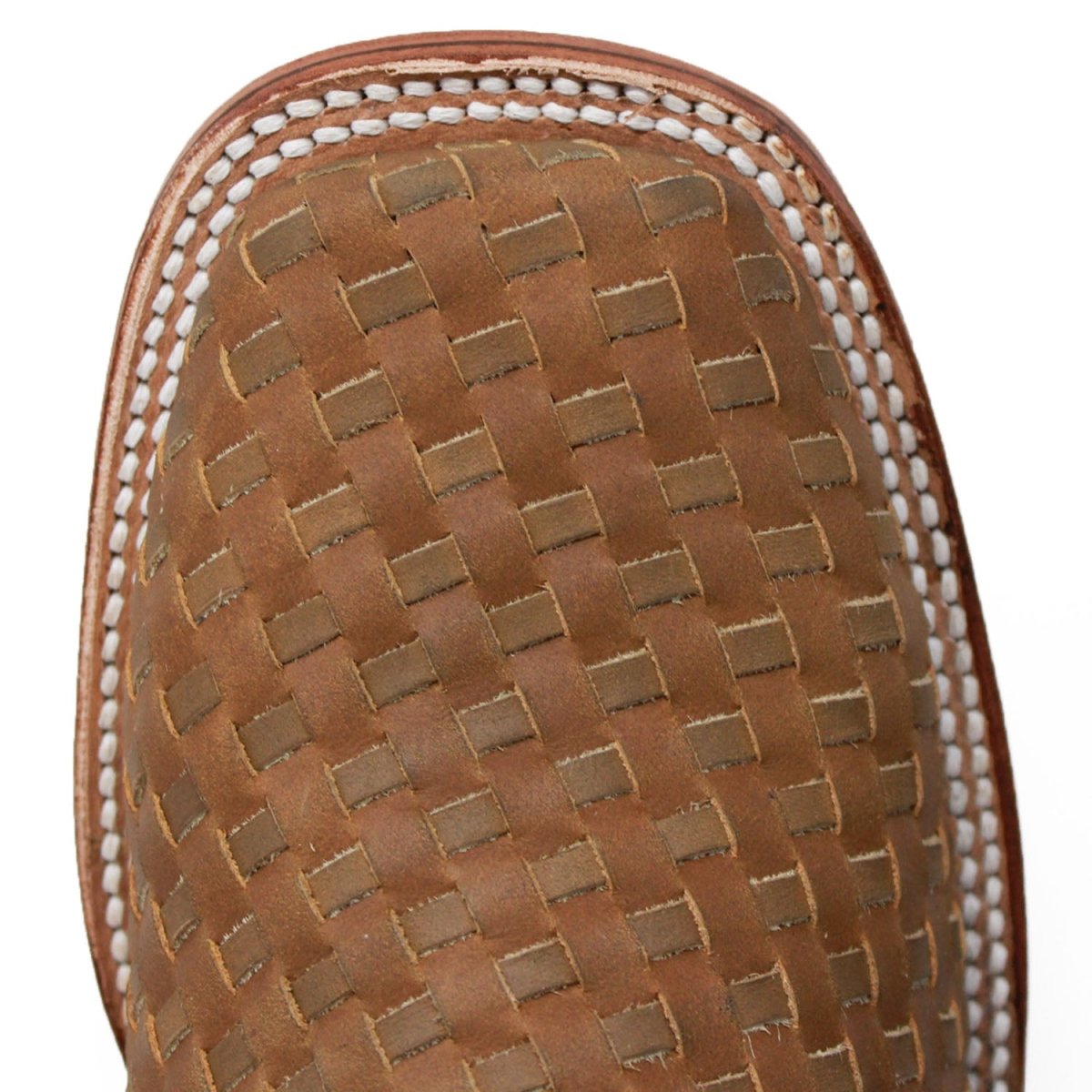 Men's Petatillo Woven Leather Square Toe Boots - Honey - LA CARRETA