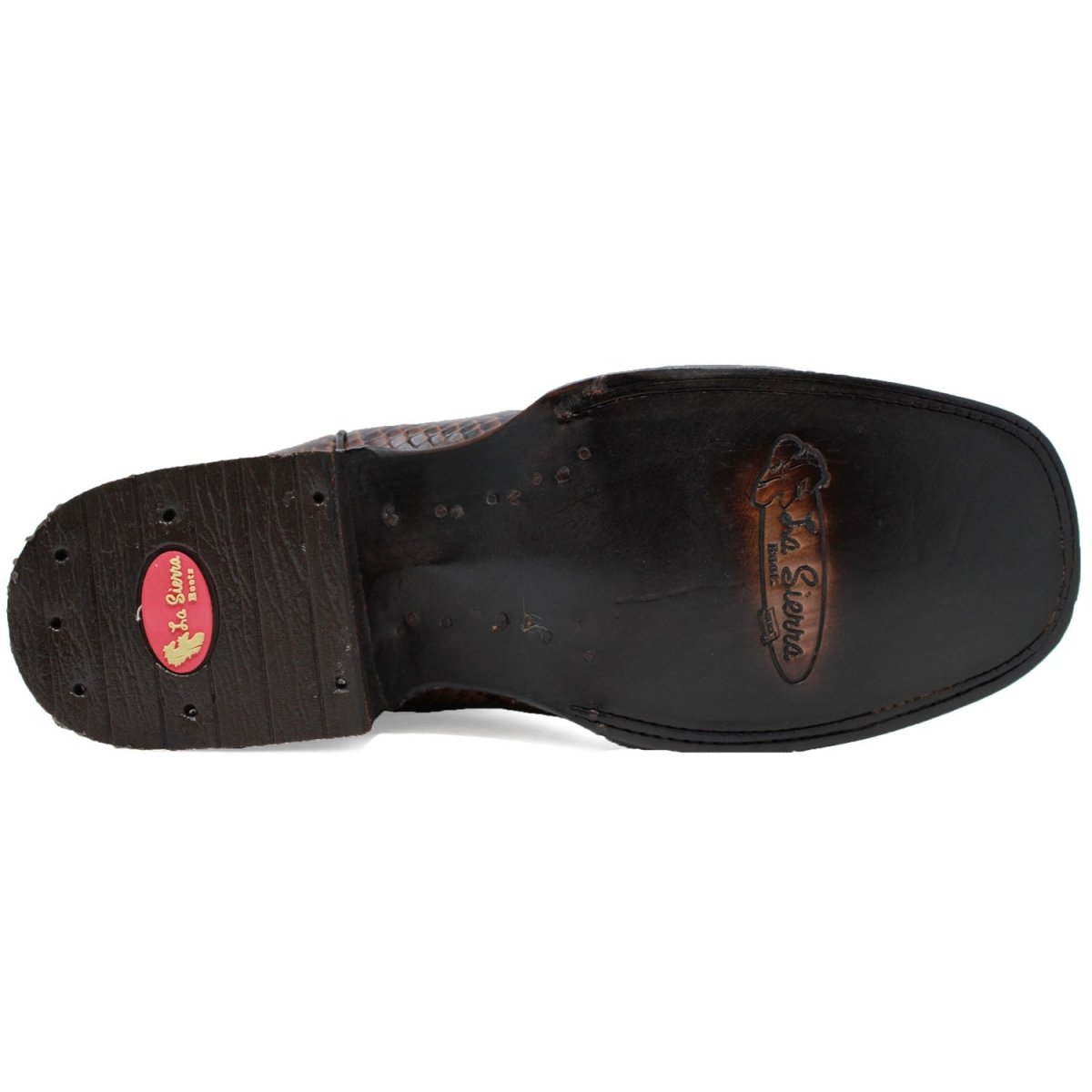 Men's Python Print Leather Square Toe Boots - Brown - LA CARRETA