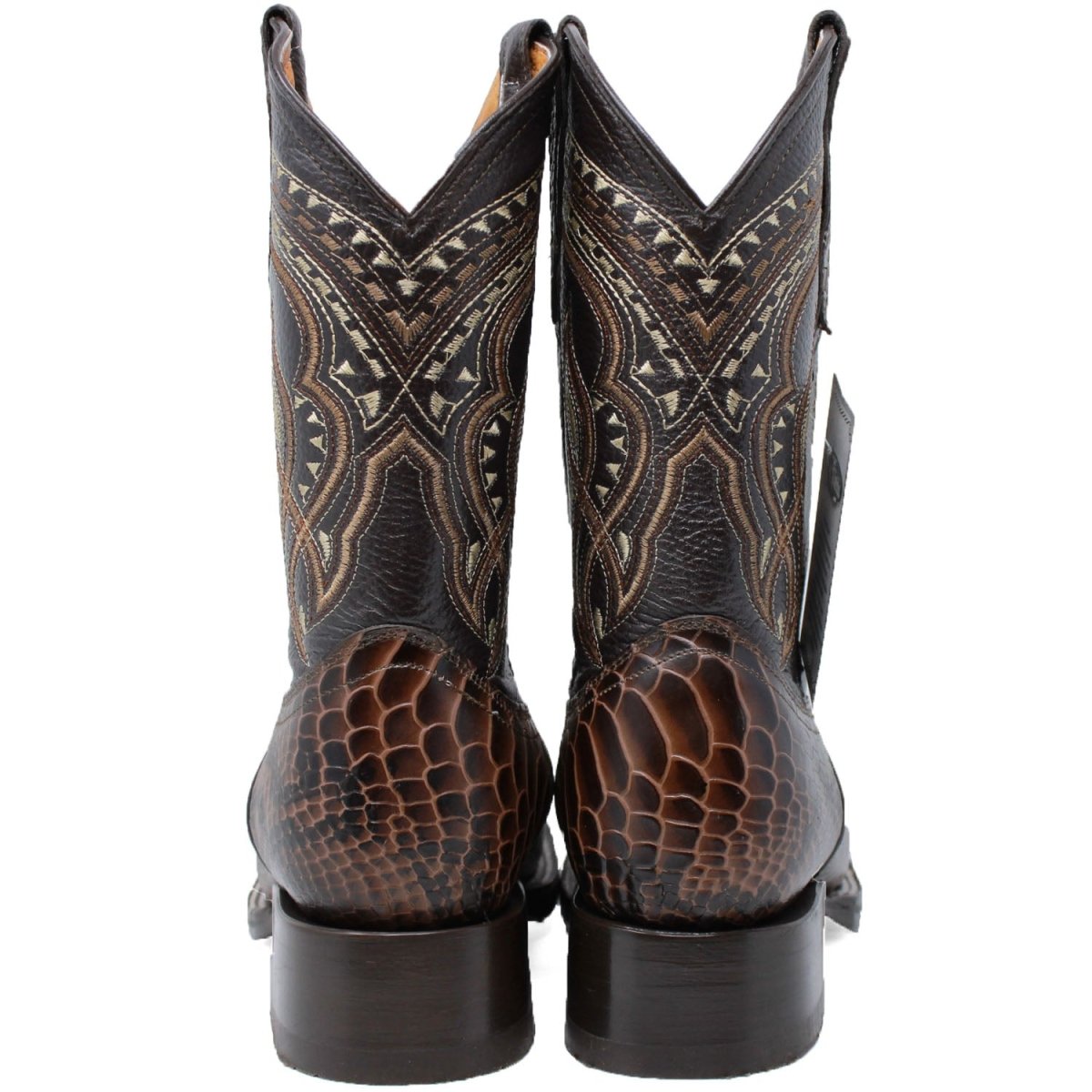 Men's Python Print Leather Square Toe Boots - Brown - LA CARRETA