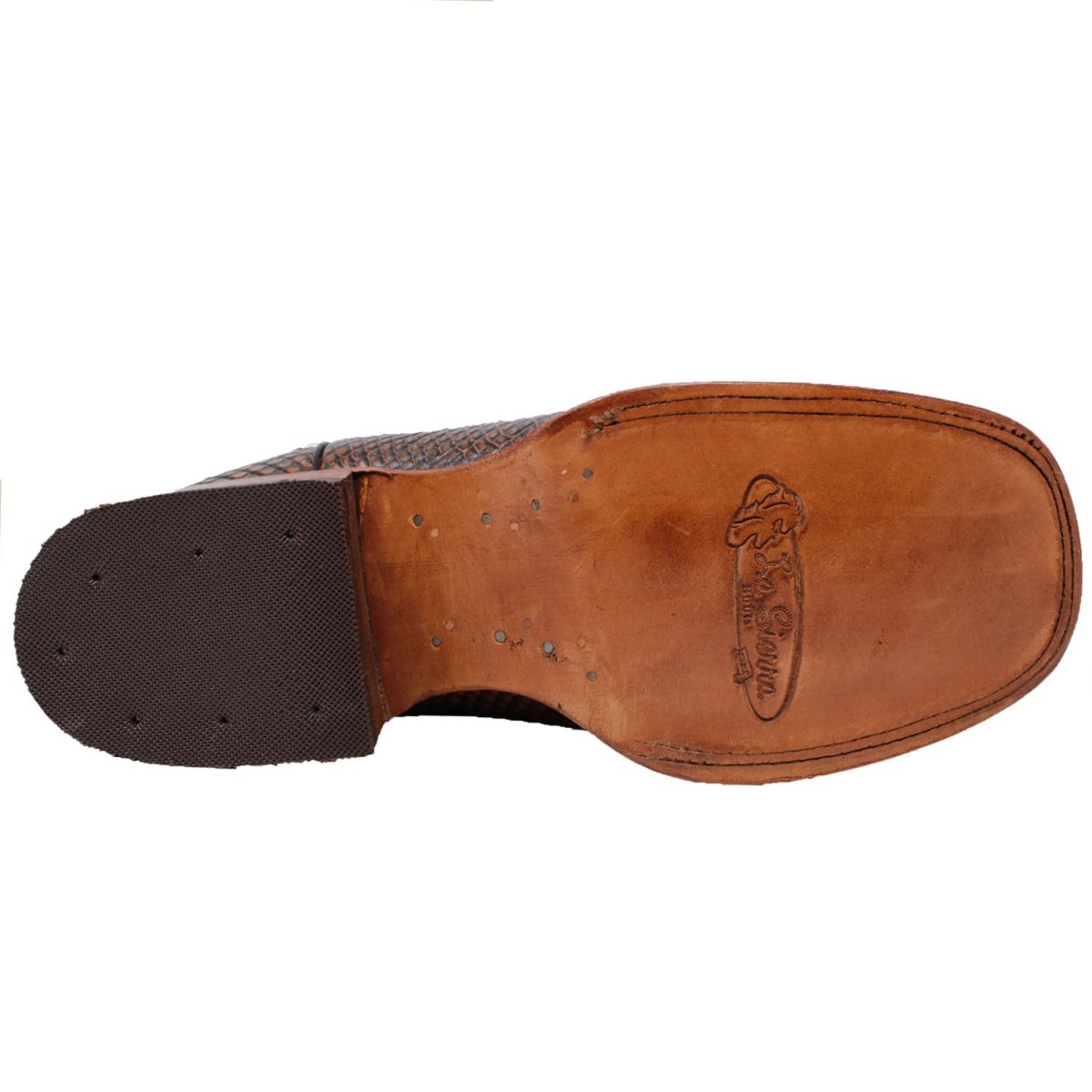 Men's Python Print Leather Square Toe Boots - Honey - LA CARRETA