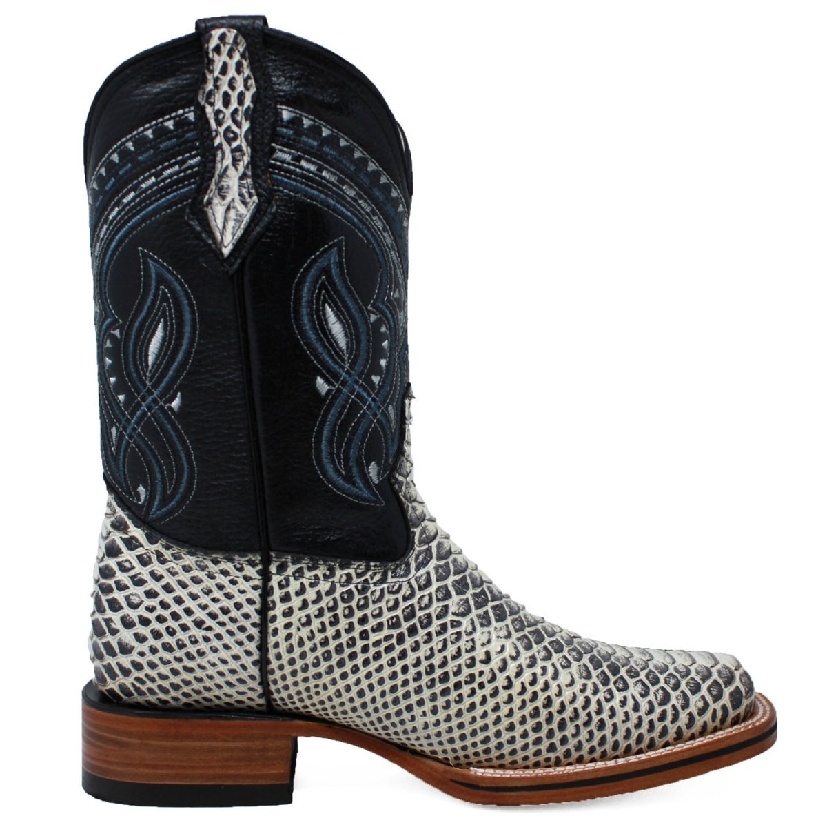 Men's Python Print Leather Square Toe Boots - Natural - LA CARRETA