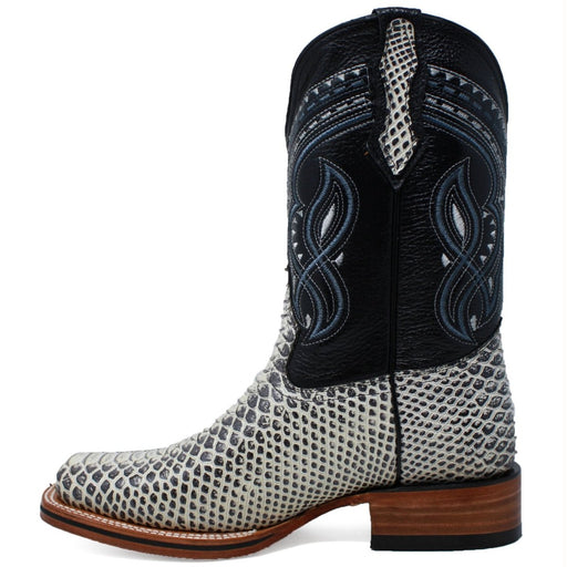 Men's Python Print Leather Square Toe Boots - Natural - LA CARRETA