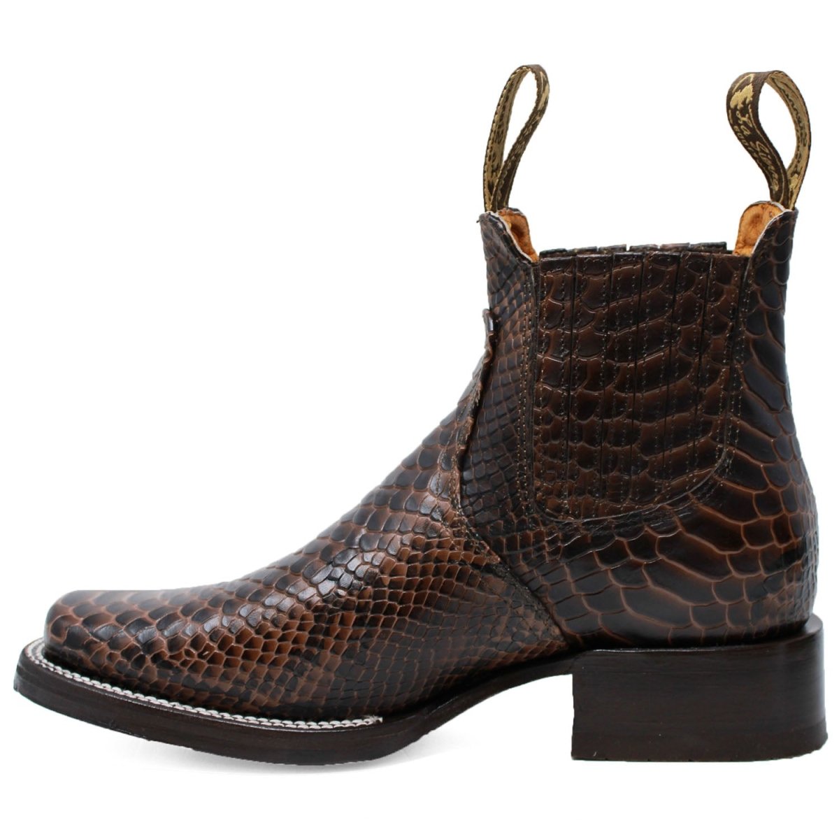 Men's Square Toe Ankle Boots Python Print Brown - LA CARRETA
