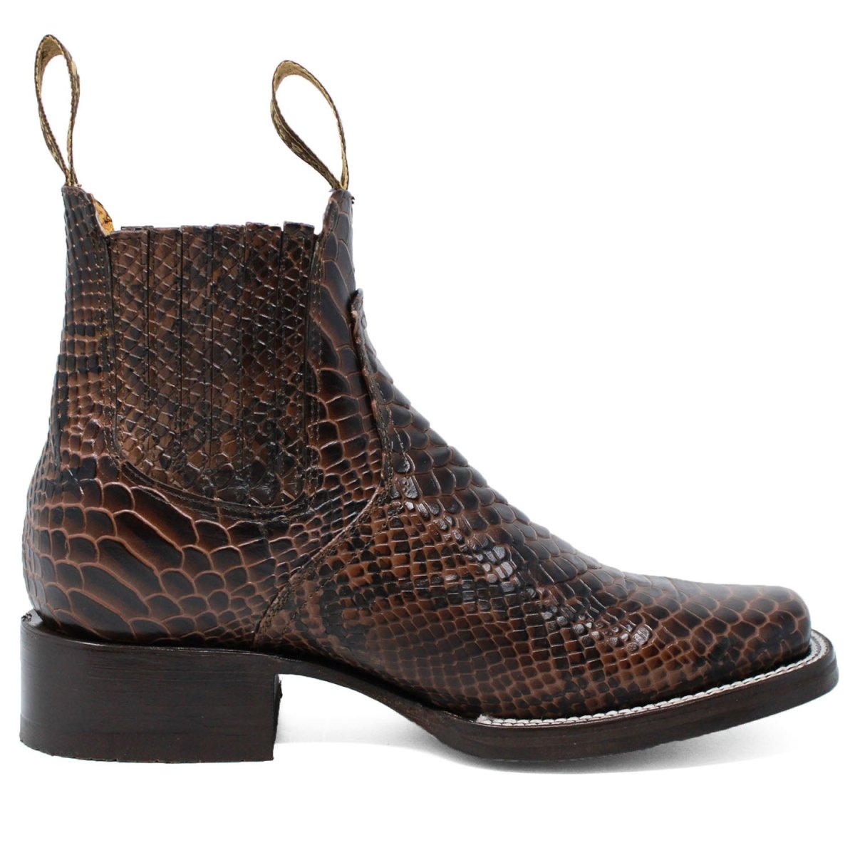 Men's Square Toe Ankle Boots Python Print Brown - LA CARRETA