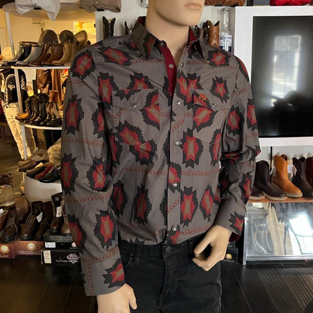 Men's White Diamonds Long Sleeve Dark Grey Western Shirt - White Diamonds Boots