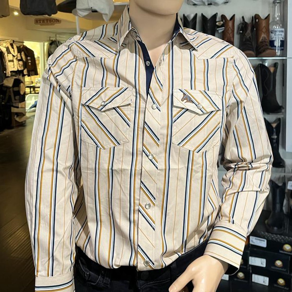 Men's White Diamonds Long Sleeve Ivory Stripes Western Shirt - White Diamonds Boots
