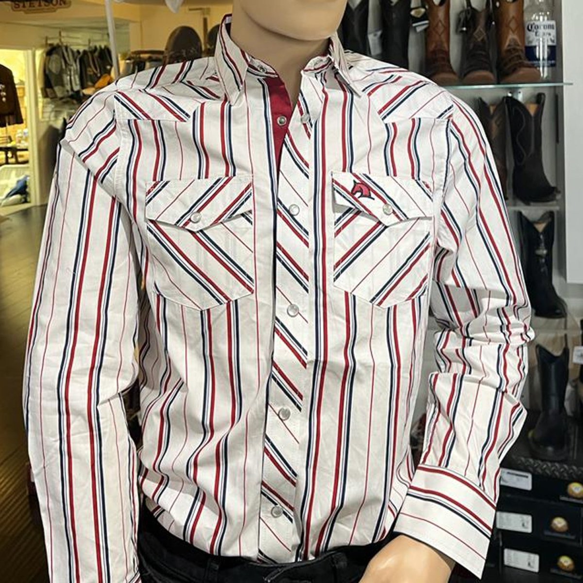 Men's White Diamonds Long Sleeve White Stripes Western Shirt - White Diamonds Boots