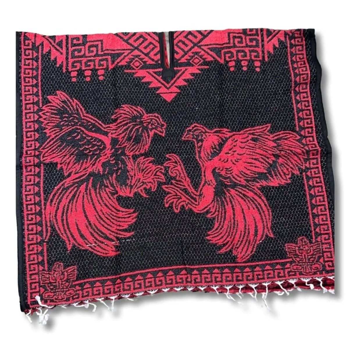 Poncho con Gallos de Pelea Bordado Doble Vista Artesanal imp-73125 - ImporMexico