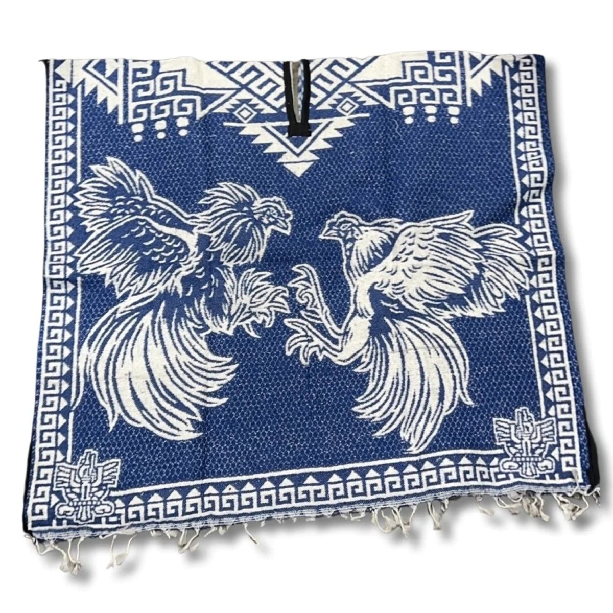 Poncho con Gallos de Pelea Bordado Doble Vista Artesanal imp-73125 - ImporMexico