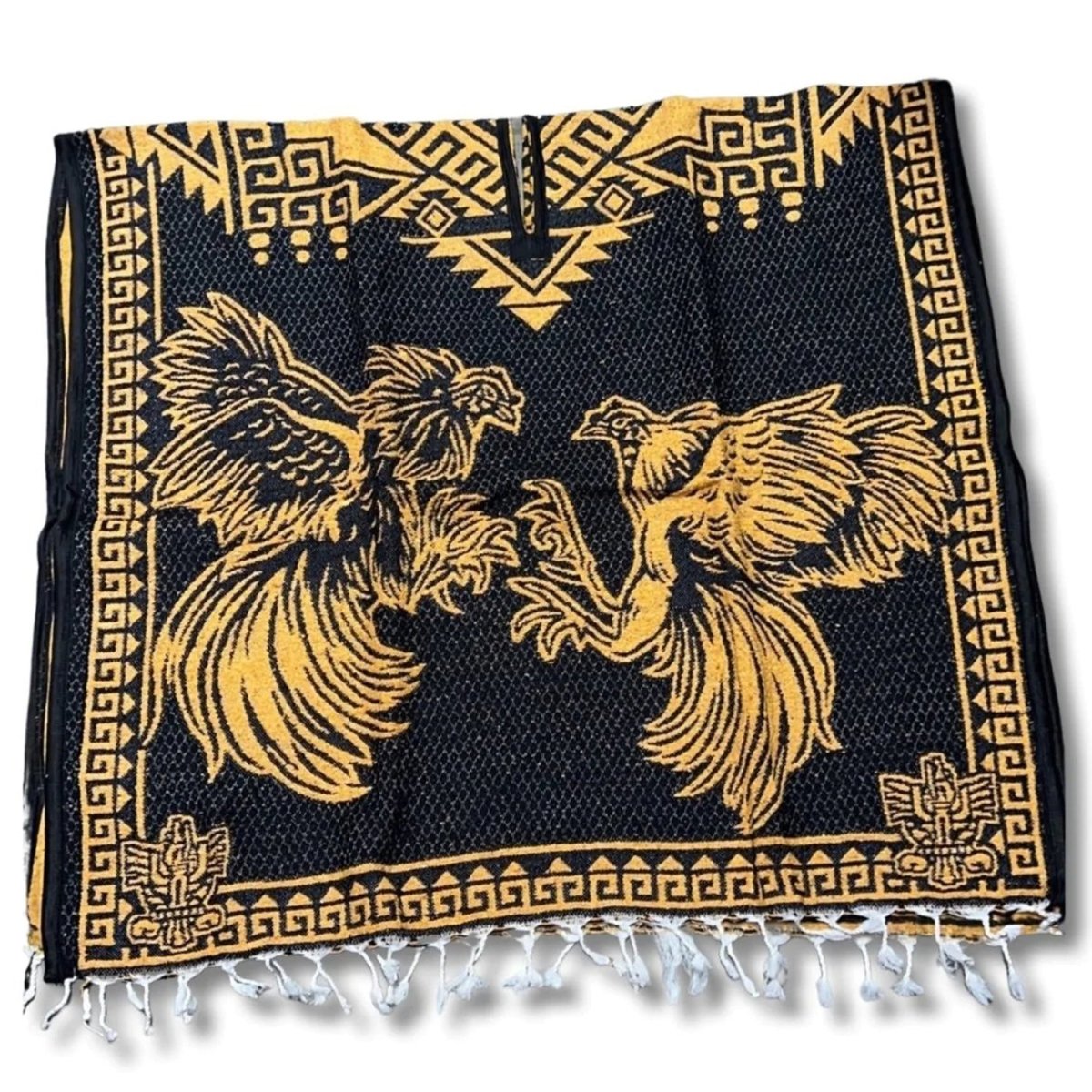 Poncho con Gallos de Pelea Bordado Doble Vista Artesanal imp-73125 - ImporMexico