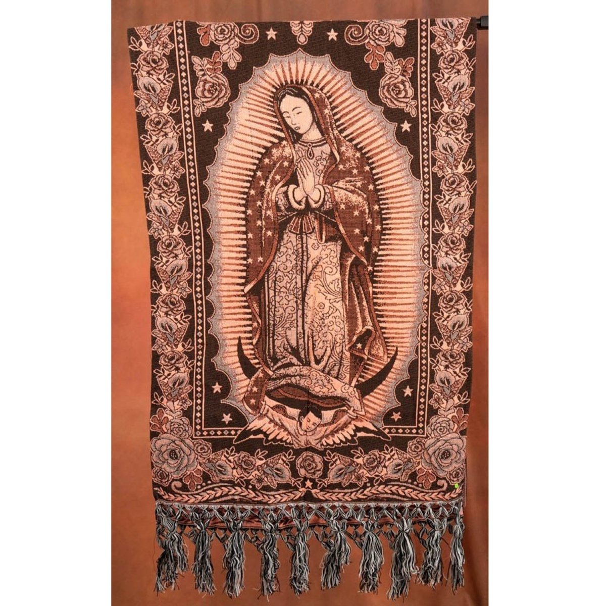Rebozo Tradicional Mexicano con Imagen de la Virgencita Cafe IMP-79281 - ImporMexico
