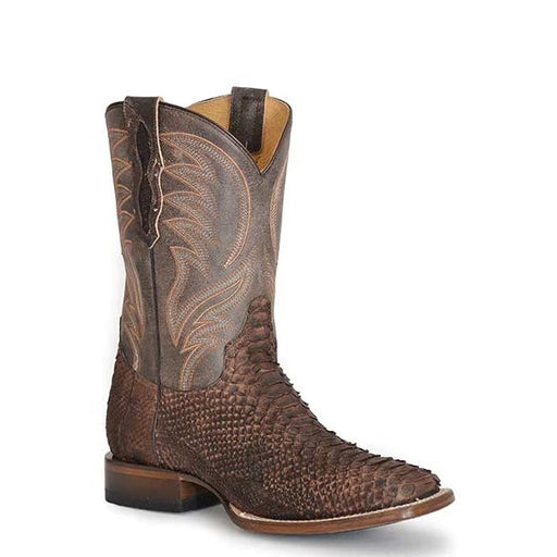 Roper Peyton Men's Genuine Python Leather Square Toe Boots - Brown - Tin Haul Boots