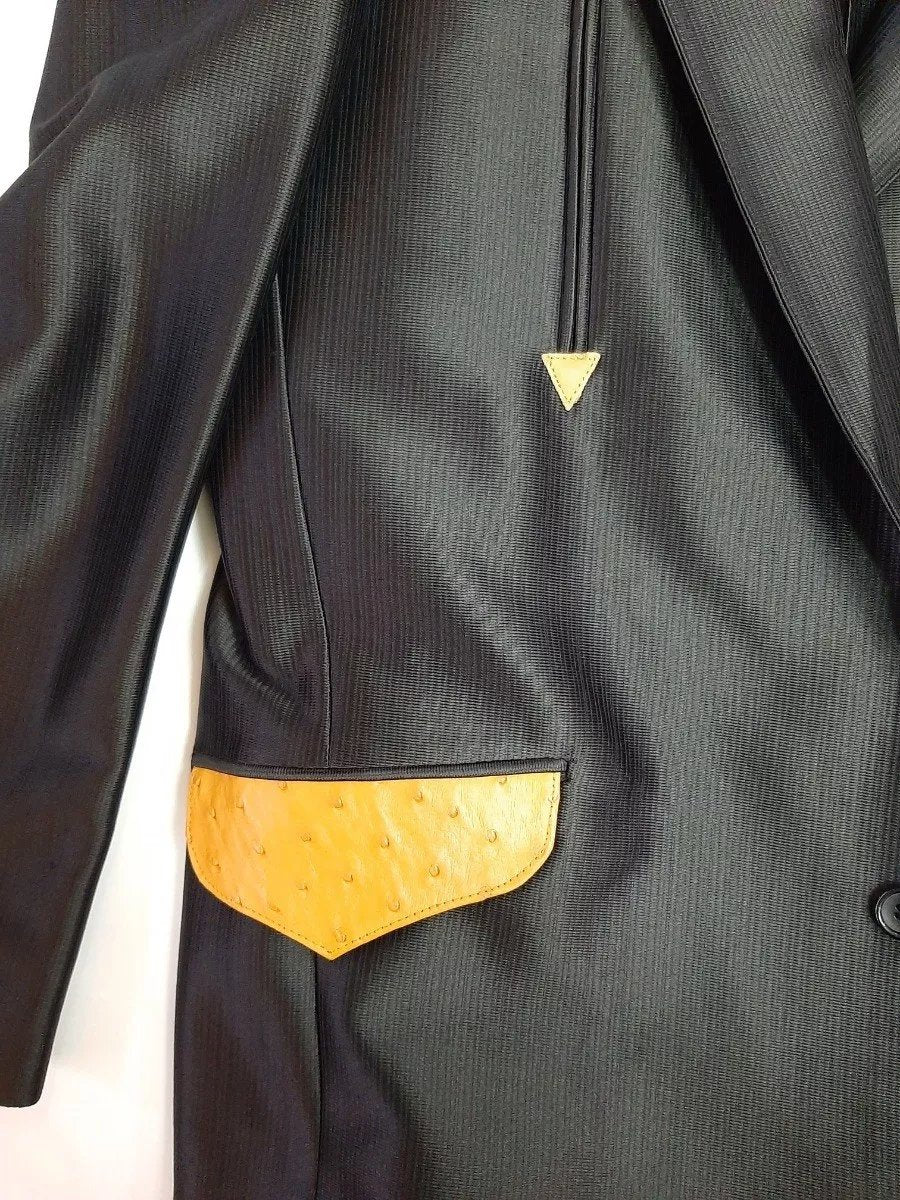 Saco Vaquero Estilo Chalino con Avestruz Original Negro-Mantequilla - El Señor de los Cielos