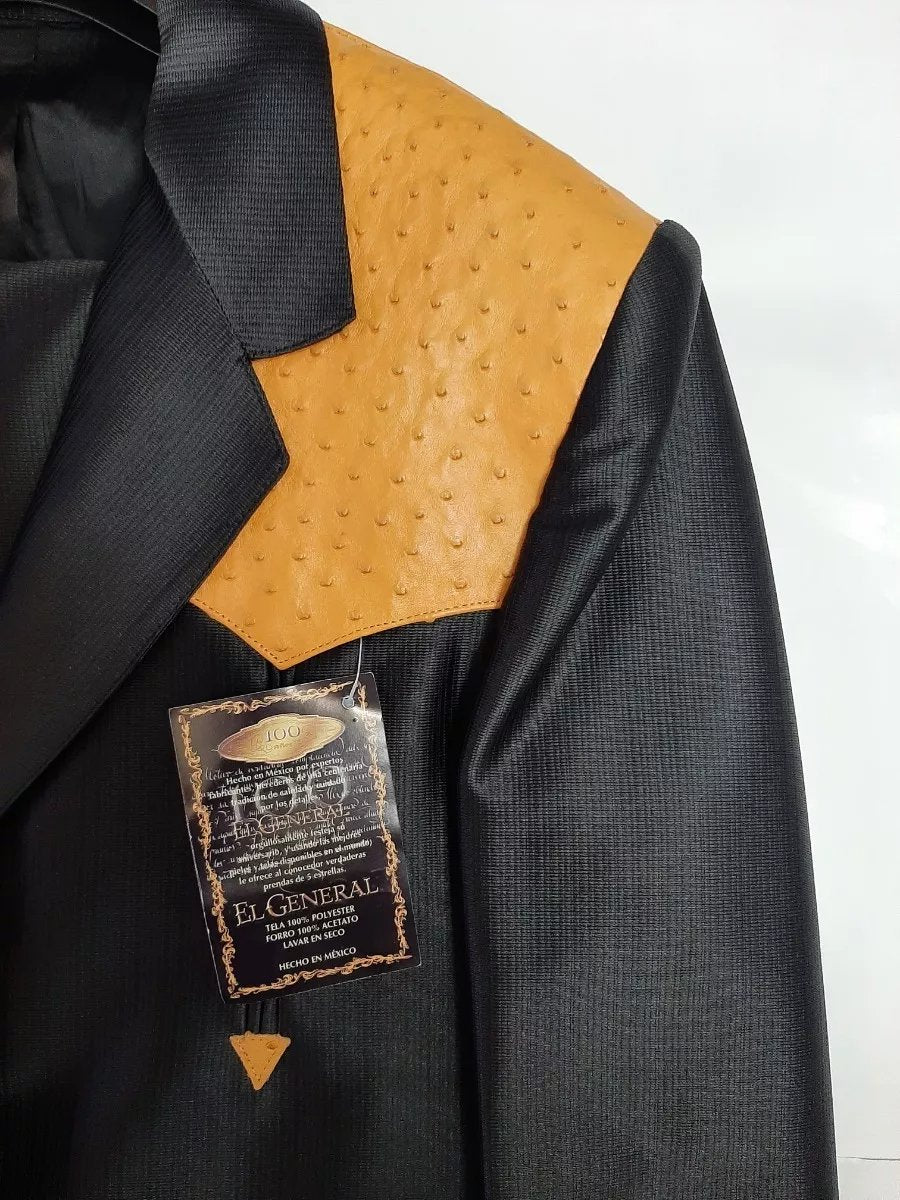 Saco Vaquero Estilo Chalino con Avestruz Original Negro-Mantequilla - El Señor de los Cielos