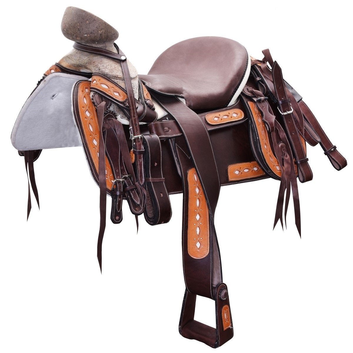 Silla de Montar Charra Cuadrada Cantina Redonda Mexicana WD-1080 - White Diamonds Boots