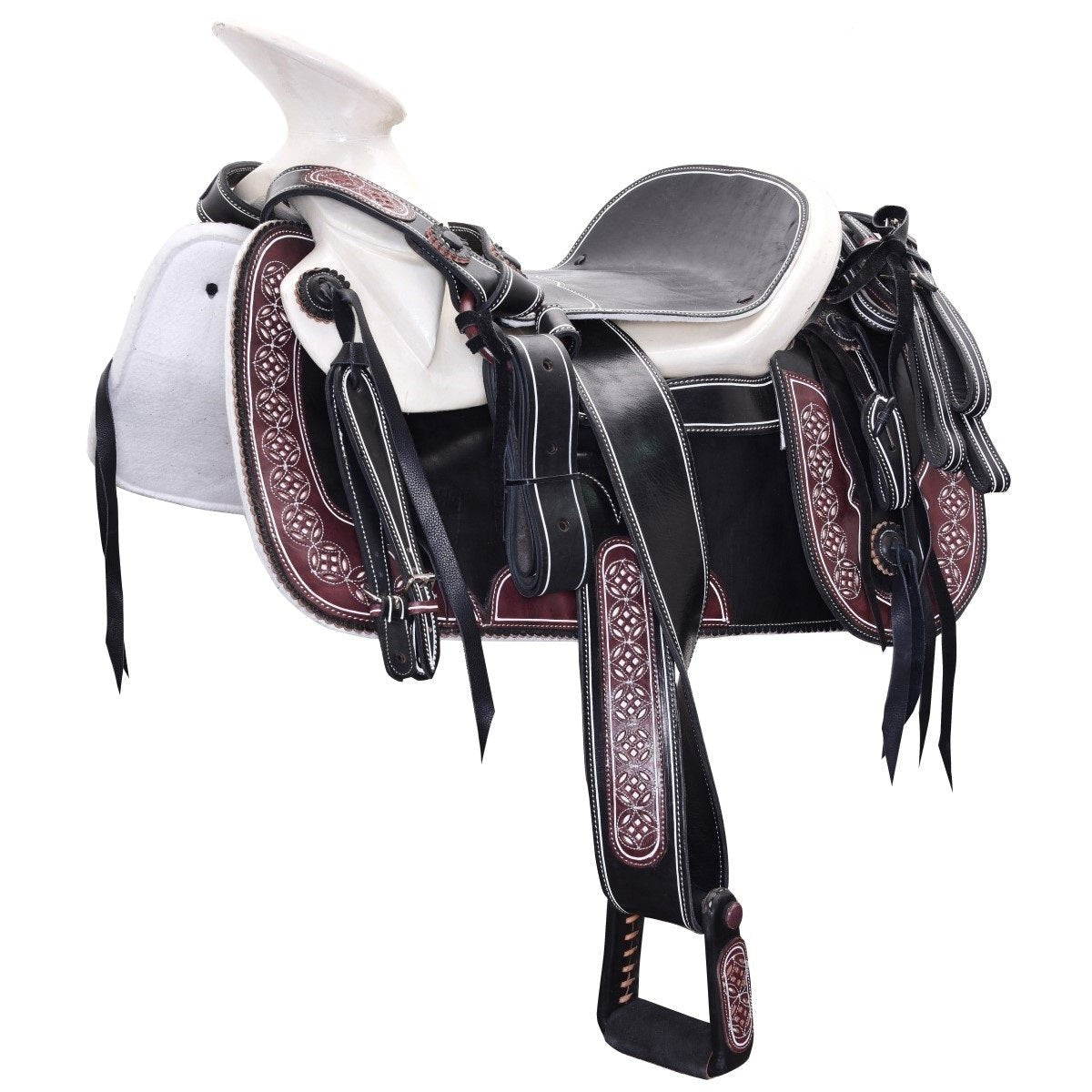 Silla de Montar Charra Cuadrada Cantina Resacada Mexicana WD-1077 - White Diamonds Boots