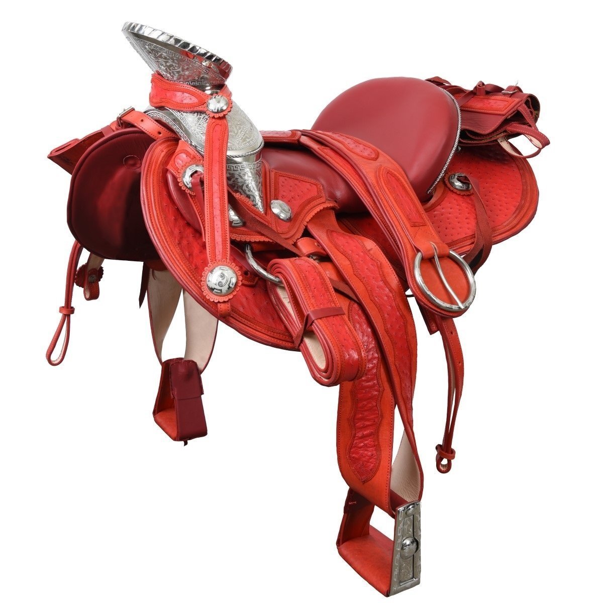 Silla de Montar Charra de Avestruz Cola de Pato con Herraje Mexicana WD-1046 - caballobronco.com